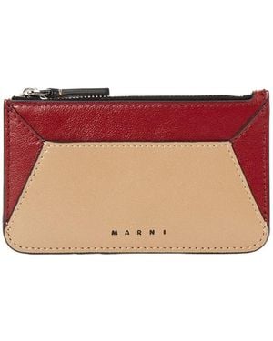 Marni Logo-Print Leather Card Holder - Red