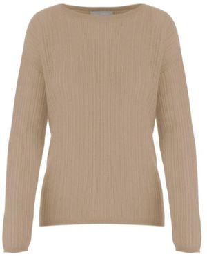 Allude Ribbed Crew Neck Knitted Jumper - Natural