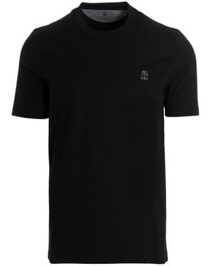 Brunello Cucinelli Embroidered-Logo Cotton T-Shirt - Black