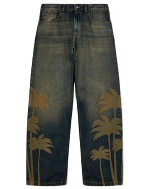 Palm Angels Laser Palm Wide Leg Jeans - Green