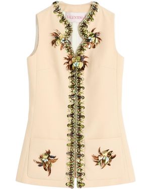 Valentino Bead Embellished Sleeveless Gilet - Natural