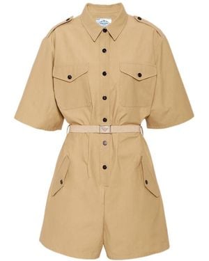Prada Short-Sleeved Belted Jumpsuit - Natural