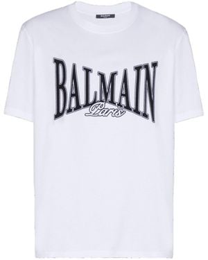 Balmain Short-Sleeved T-Shirt With Flocked College Print - White