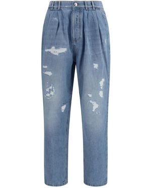 Brunello Cucinelli Distressed Pleated Jeans - Blue