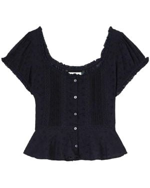 RIXO London Sandi Cropped Broderie Anglaise Cotton Blouse - Blue