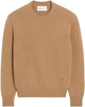 Ami Paris Ami Heart Logo Knitted Jumper - Brown