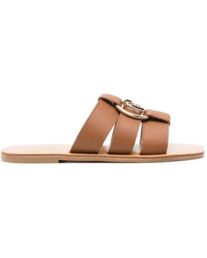 Liu Jo Logo-Plaque Leather Slides - Brown