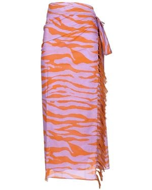 The Attico The Zebra Printed Fringed Skirt - Red