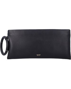 Tom Ford Logo Printed Zipped Clutch Bag - Black