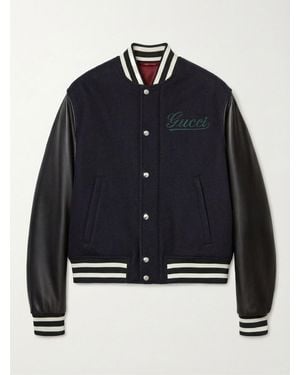 Gucci Leather Varsity Jacket - Blue
