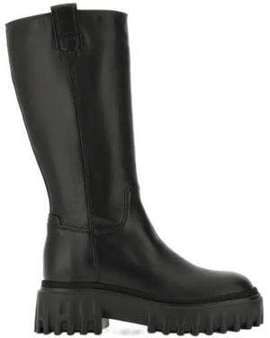 Hogan Lug-Sole Side Zipped Boots - Black