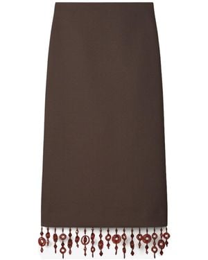 Tory Burch Embellished Crepe Midi Skirt - Brown