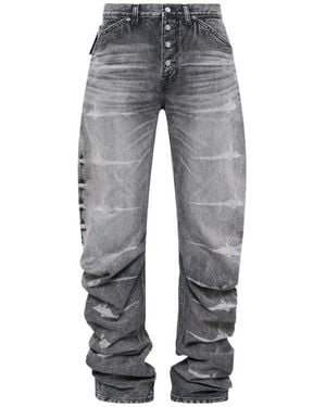 THUG CLUB Laser Washed Parkour Long Jeans - Grey