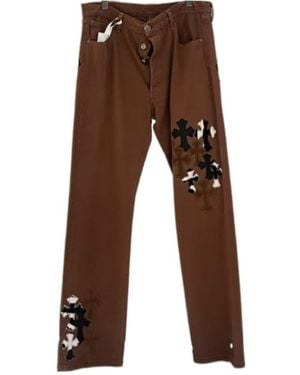Chrome Hearts Cross-Patch Leather Jeans - Brown