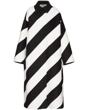 Valentino Stripe-Pattern Virgin Wool-Blend Coat - Black