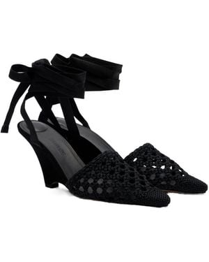 Jacquemus Woven Raffia-Effect Wedges - Black