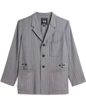 Y-3 Pinstripe Wool Blend Work Jacket - Grey
