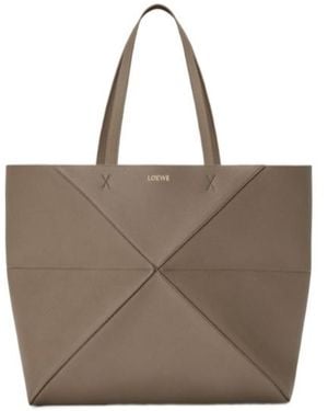 Loewe Large Leather Puzzle Fold Tote Bag - Brown