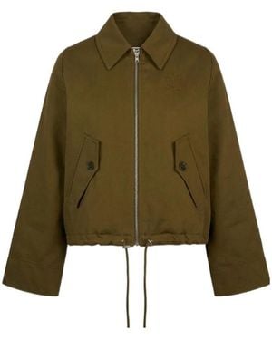 Closed Drawstring-Waist Zip-Up Jacket - Green