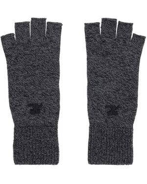 Courreges Embroidered Ribbed Fingerless Gloves - Black