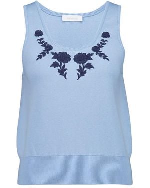 Rabanne Floral-Embroidery Tank Top - Blue