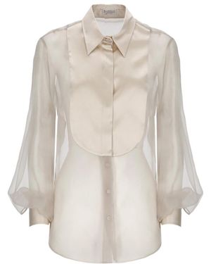 Brunello Cucinelli Long-Sleeved Lapel Shirt - White