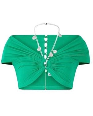 Rabanne Ruched Cutout Off-Shoulder Top - Green