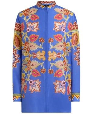 Etro Cotton And Silk Shirt With Print - Blue
