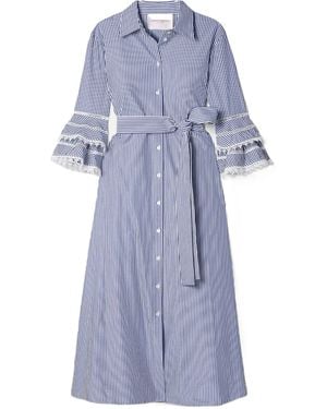 Carolina Herrera Tie-Waist Striped Shirt Dress - Blue