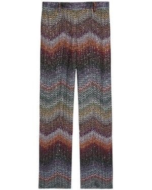 Missoni Sequin-Embellished Zigzag Metallic-Knit Pants - Gray