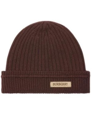 Burberry Logo Patch Knitted Beanie - Brown