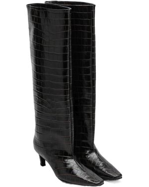 TOTEME Croc-Embossed Knee-High Boots - Black