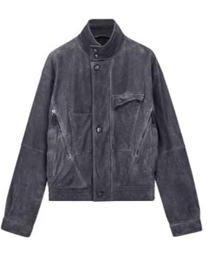 Giorgio Armani Stand Collar Leather Jacket - Blue
