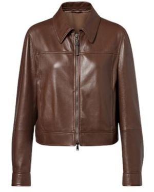 Brunello Cucinelli Soft Leather Cropped Jacket - Brown