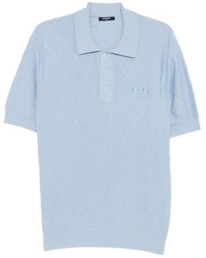 Balmain Diamond-Knit Logo-Embroidered Polo Shirt - Blue
