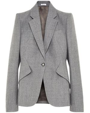 McQueen Wool Pinstripe Single-Breasted Jacket - Gray