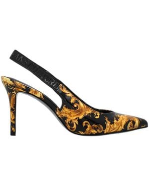 Versace Jeans Couture Couture Barocco Printed Slingback Pumps - Metallic