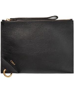 Chloé Embellished Textured-Leather Pouch - Black