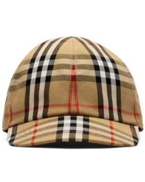 Burberry Check Cotton Baseball Cap - Natural