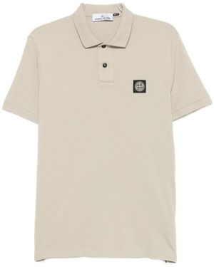Stone Island Logo-Patch Piqué Polo Shirt - White