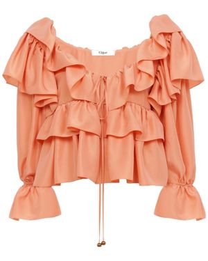 Chloé Chloé Ruffled Cropped Blouse - Orange