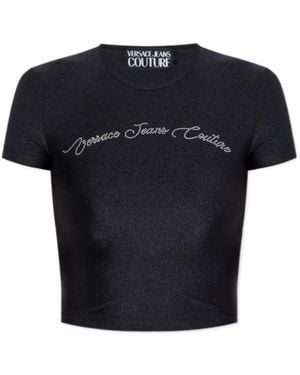 Versace Jeans Couture Couture Logo Embellished Cropped Top - Black