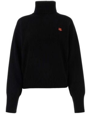 KENZO Flower Embroidered High Neck Sweater - Black