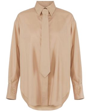 Elisabetta Franchi Tie Detailed Regular Fit Shirt - Natural