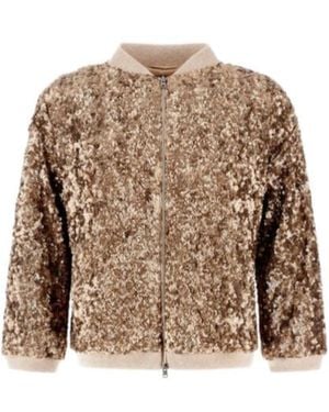 Herno Sequined Zip-Up Bomber Jacket - Brown