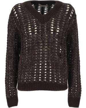 D.exterior Open Knit V-Neck Knitted Jumper - Black