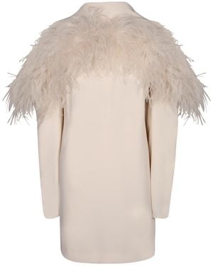 P.A.R.O.S.H. Feather-Trim Cold-Shoulder Mini Dress - White