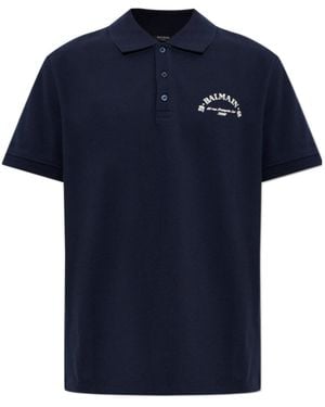 Balmain Logo-Print Cotton Polo Shirt - Blue