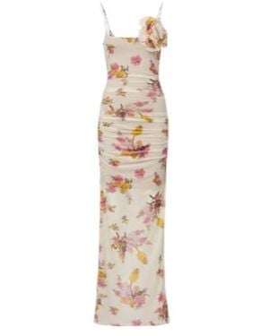 Blumarine Floral-Appliqué Floral Jersey Maxi Dress - Metallic