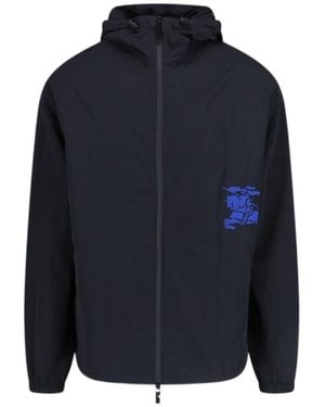 Burberry Logo Printed Zip-Up Hoodie - Blue